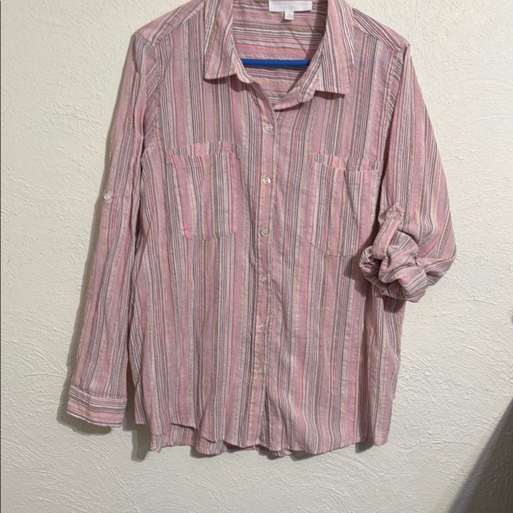 Pink Multi color Striped Button-Up Shirt